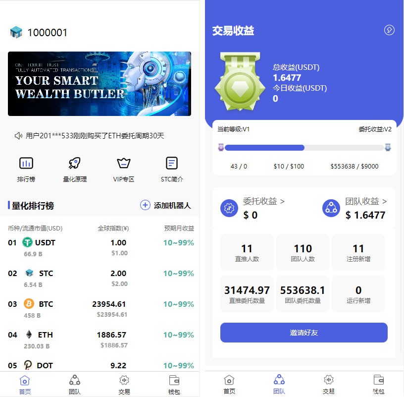 推荐 全新量化机器人/区块链投资系统/量化交易源码