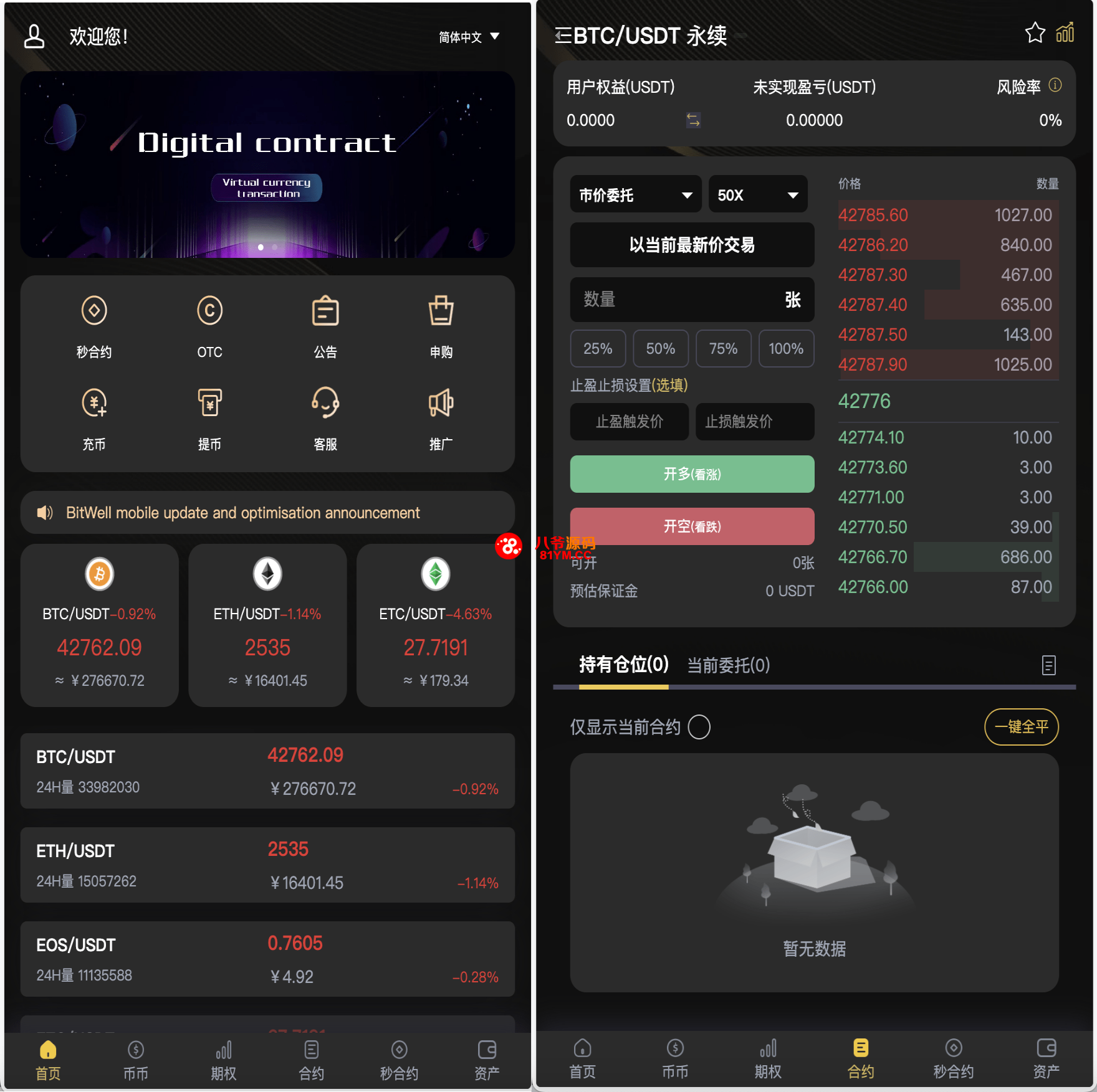 【第二套】BieWell多语言交易所/15国语言交易所/OTC/永续合约/期权交易/币币交易/秒合约交易/申购/矿机/风控/代理渠道商